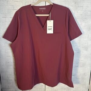 Mandala women’s top V-neck scrub blush pink press pocket feminine plus size ￼